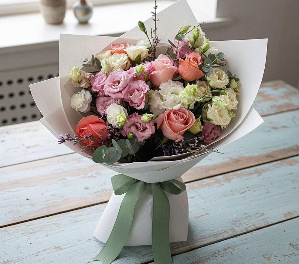 Букет цветов из: Розы, Лизиантусы и Гвоздики в Ардатове Нижегородской области