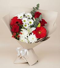 Букет цветов из:  Розы, Хризантемы, Герберы и Лилии в Ардатове Нижегородской области