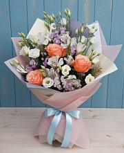 Букет цветов из:  Лизиантусы, Розы, Альстромерии и Гипсофила в Ардатове Нижегородской области
