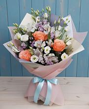 Букет цветов из:  Лизиантусы, Розы, Альстромерии и Гипсофила в Ардатове Нижегородской области