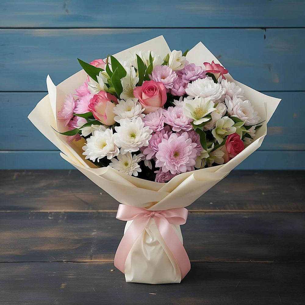 Букет цветов из: Хризантемы, Альстромерии и Розы в Ардатове Нижегородской области